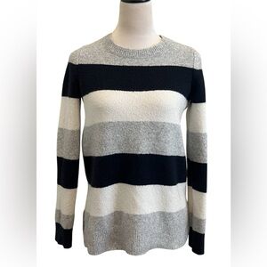 Tommy Hilfiger Striped Crew Neck Sweater - Black, Gray, and White